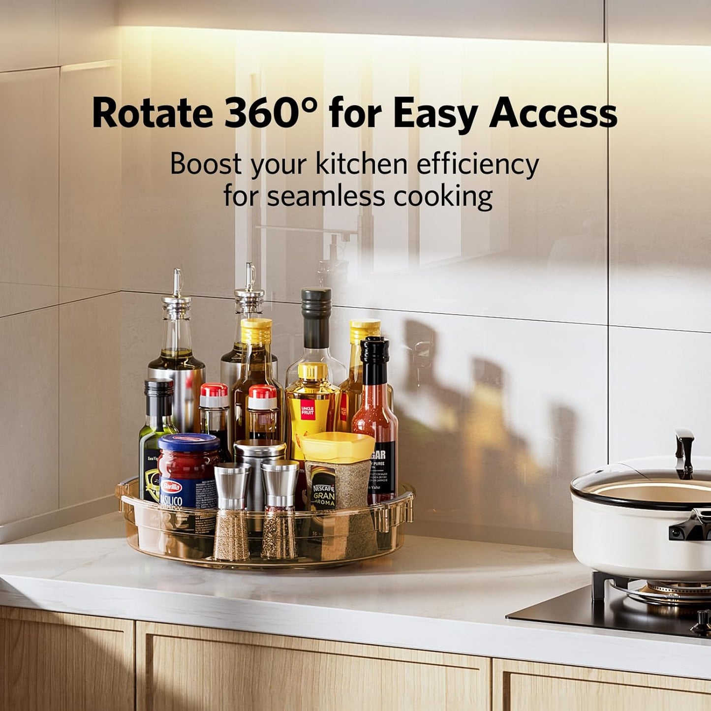 LAMU 4 Pack Lazy Susan Organizer, Lazy Susan Turntable for Cabinet, Refrigerator, Table Top, Kitchen, Bathroom, Pantry Organizers and Storage, 12in 10.6in, Amber