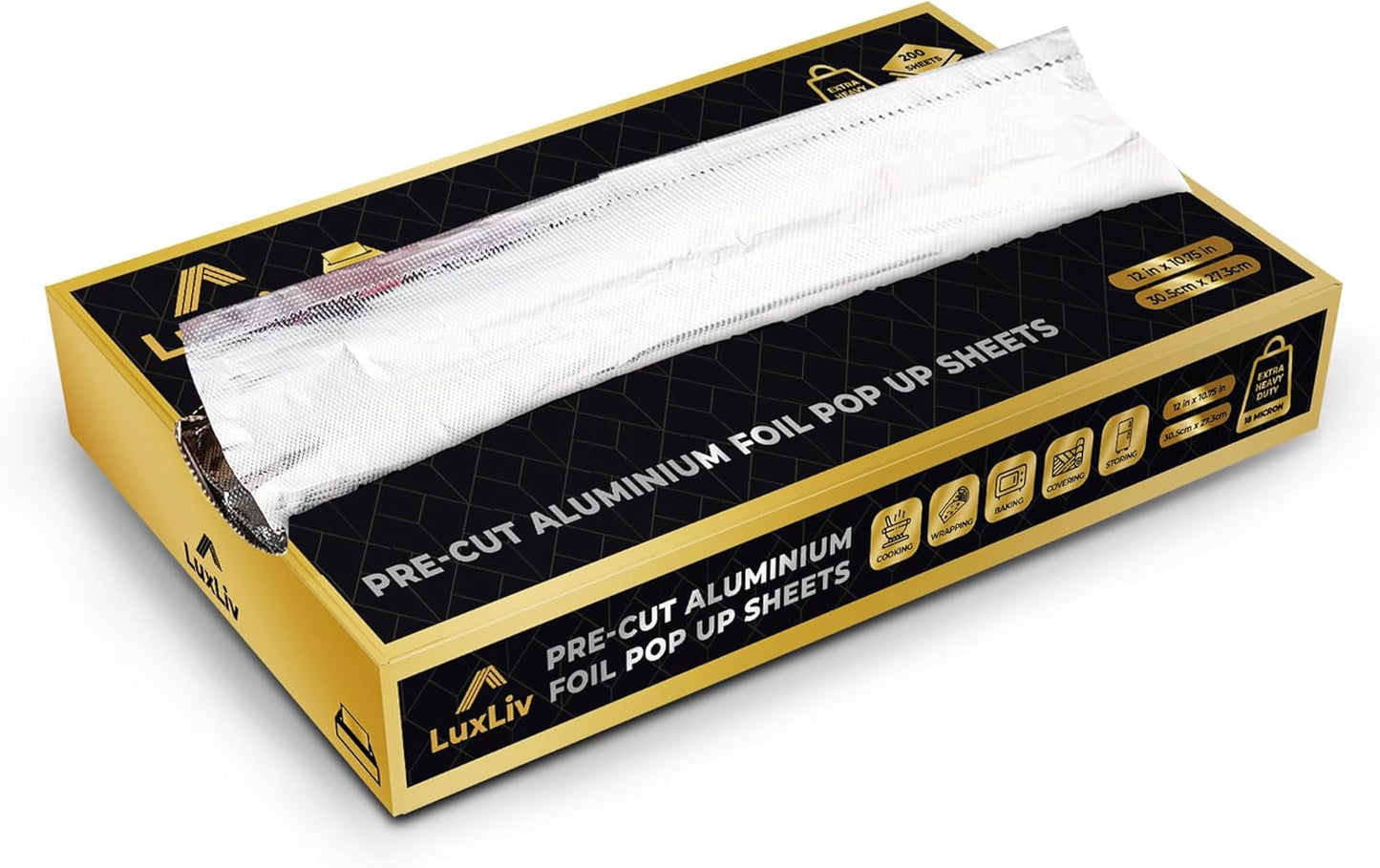 200 Pre-Cut Pop-Up Aluminum Wraps – 12” Heavy-Duty Disposable Wraps for Restaurants & Kitchens, Perfect for Cooking, Storing & Grilling Food