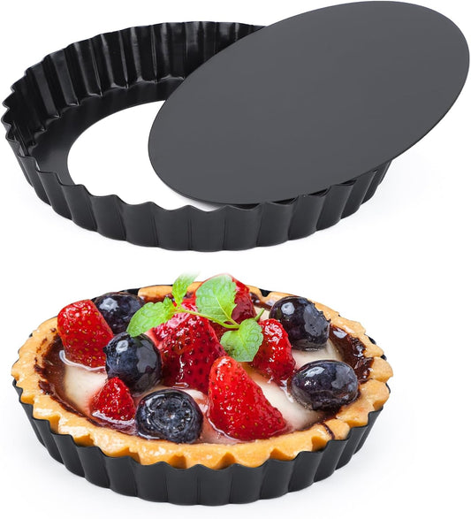 Beasea 6 Inch Tart Pan, 2pcs Small Tart Pie Pans with Removable Bottom Mini Non Stick Pie Tin Container Pan Loose Bottom Fluted Quiche Baking Pan for Fruit Tart Quiche Cakes