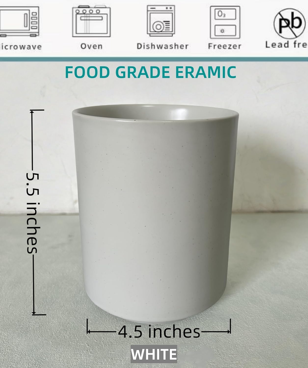 Medium Stoneware Kitchen Utensil Holder for Kitchen Counter Short Cooking Utensil Holder for Countertop Spatula Holder Small Utensil Crock Cutlery Holder Silverware Caddy Flower Vase (White)