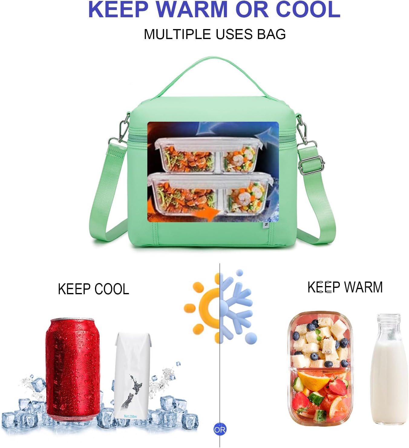 NOL Natural Organic Lifestyle Insulated Lunch Bags for Women Cooler Bag Lightweight Nylon Waterproof Lunch Box For Work (Medium(normal), Mint green)