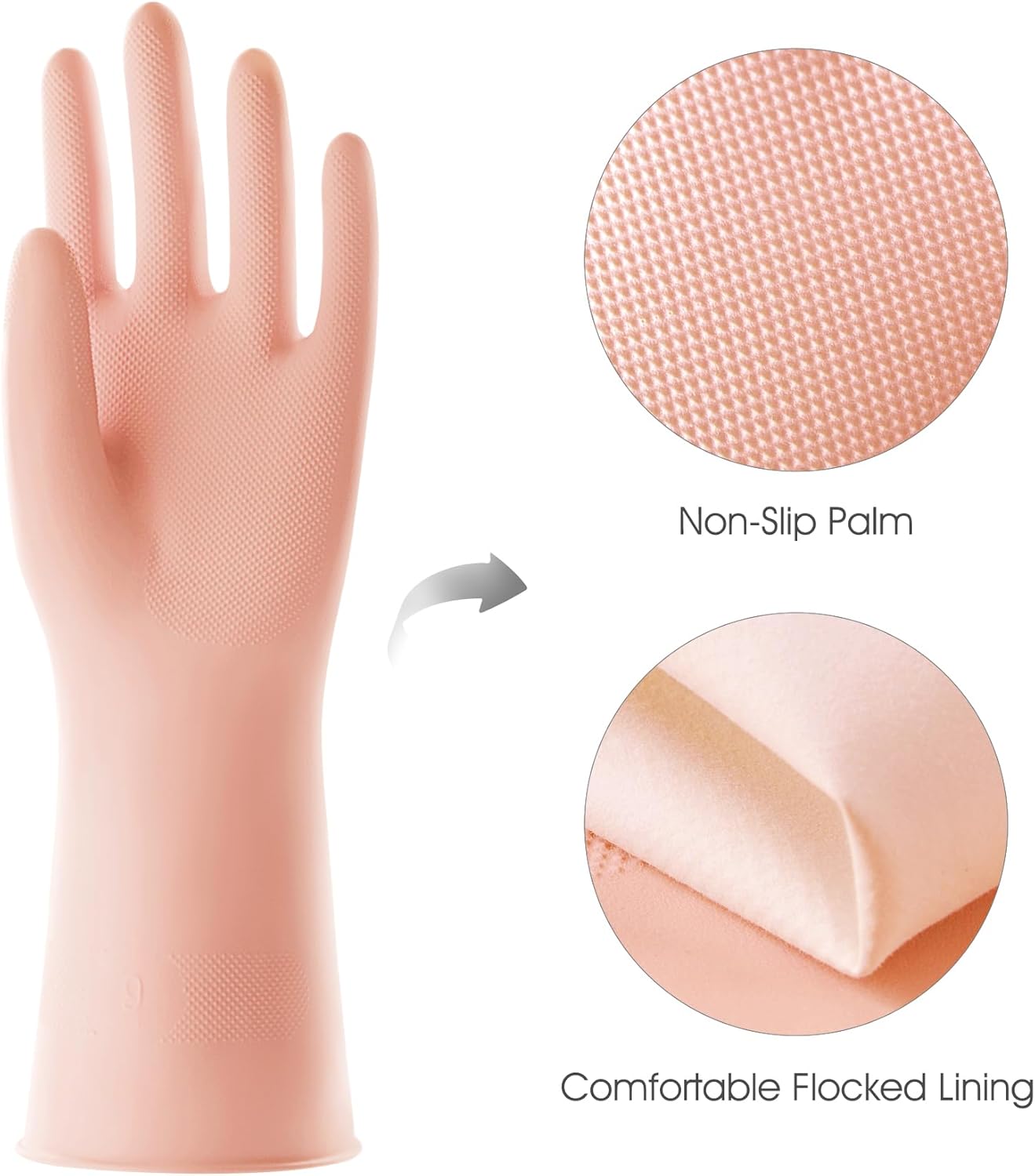 COOLJOB 2 Pairs Thickened Rubber Gloves with Cotton Lining & Non-slip Grip, Colorful Household Long Lasting Dishwashing Gloves for Kitchen & Bathroom Cleaning, Orange & Blue, Large