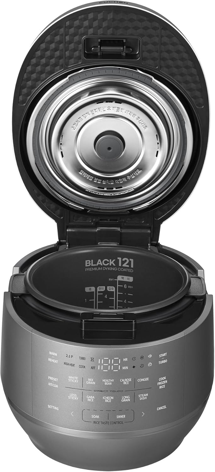 CRT-RPK0641MUS | 2.1 Ultra High-Pressure Induction Heating Rice Cooker 6 Cup (Uncooked) (1.14 quarts): 6 person serving / per use| Full Stainless Power Lock System | Auto Steam Clean | Voice Guide | Made in Korea | Dark Silver