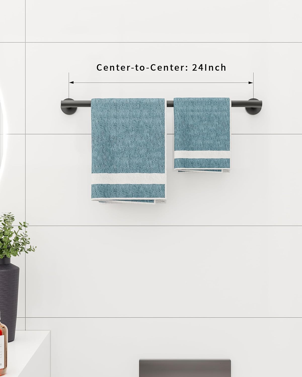 24 Inch Towel Bar Black Towel Rack for Bathroom Kitchen Towel Holder SUS304 Stainless Steel RUSTPROOF Wall Mount Total Length 26 inch (Matte Black)