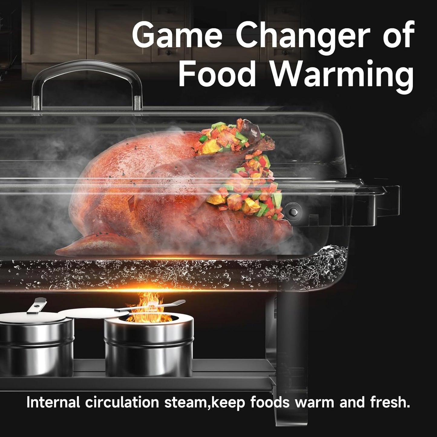 Chafing Dishes for Buffet 4 Pack, 9QT Chafing Dish High Grade Stainless Steel Chafer Complete Set,Steel Handle, Catering Events Complete Buffet Warmer Set (Silver, 2)