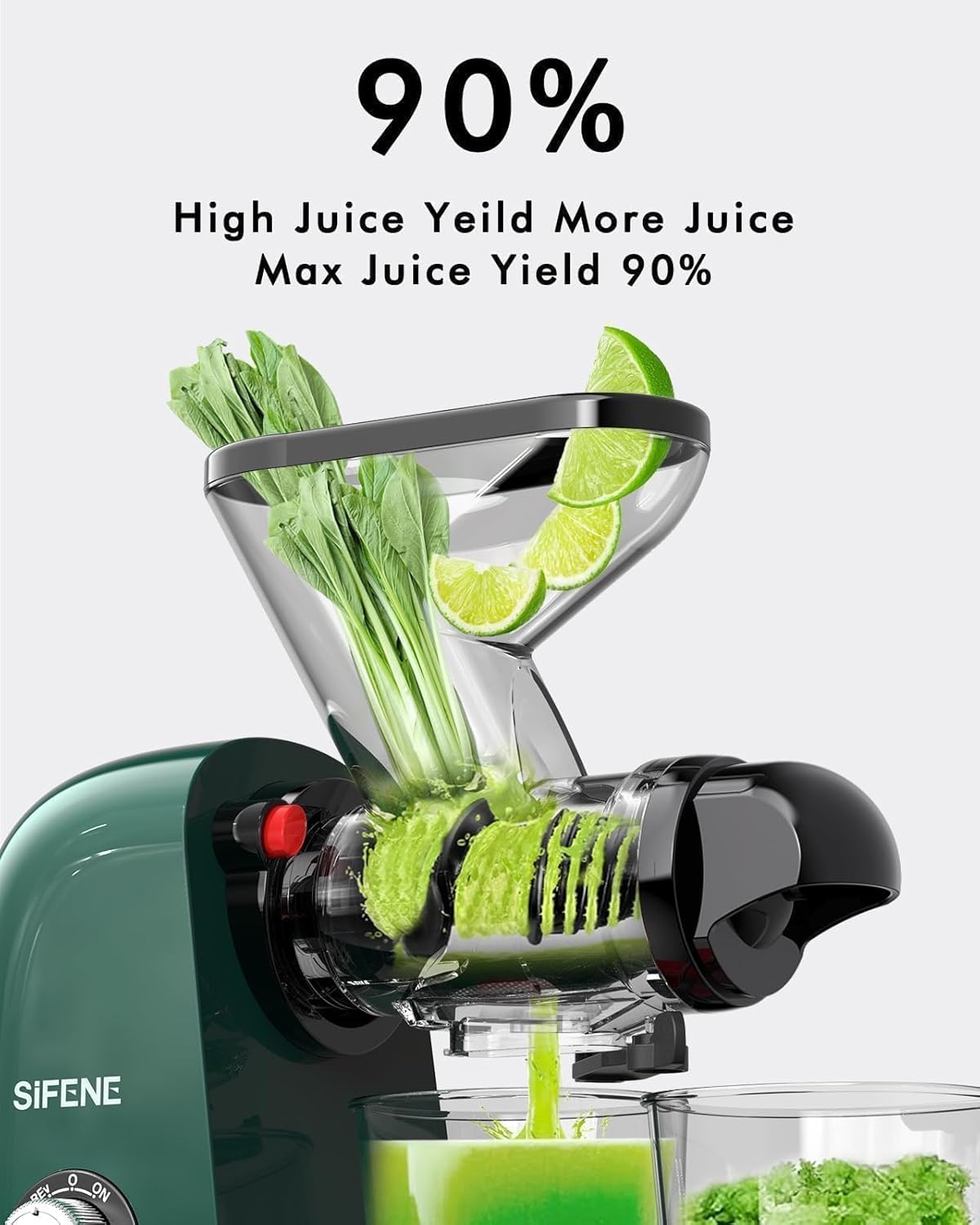 SiFENE Cold Press Juicer Machine, Slow Masticating Juicer, Vegetable and Fruit Juice Extractor Maker Squeezer, Easy to Clean, BPA Free, Green
