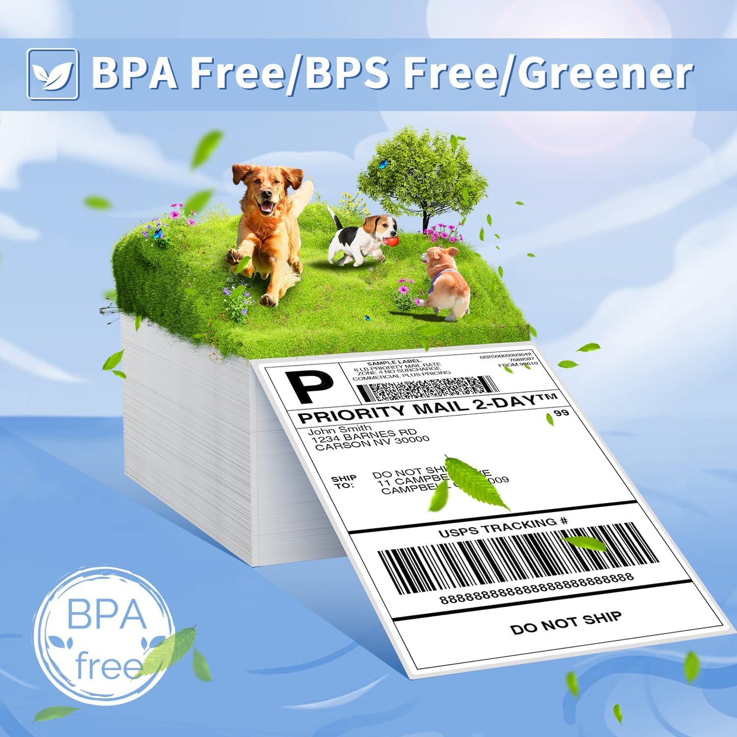 4x6 Thermal Labels for Shipping Label Printer, 500 Fanfold Shipping Package Labels, Perforated White Mailing Label, Commercial Grade, Fully Compatible with POLONO, MUNBYN Thermal Printer