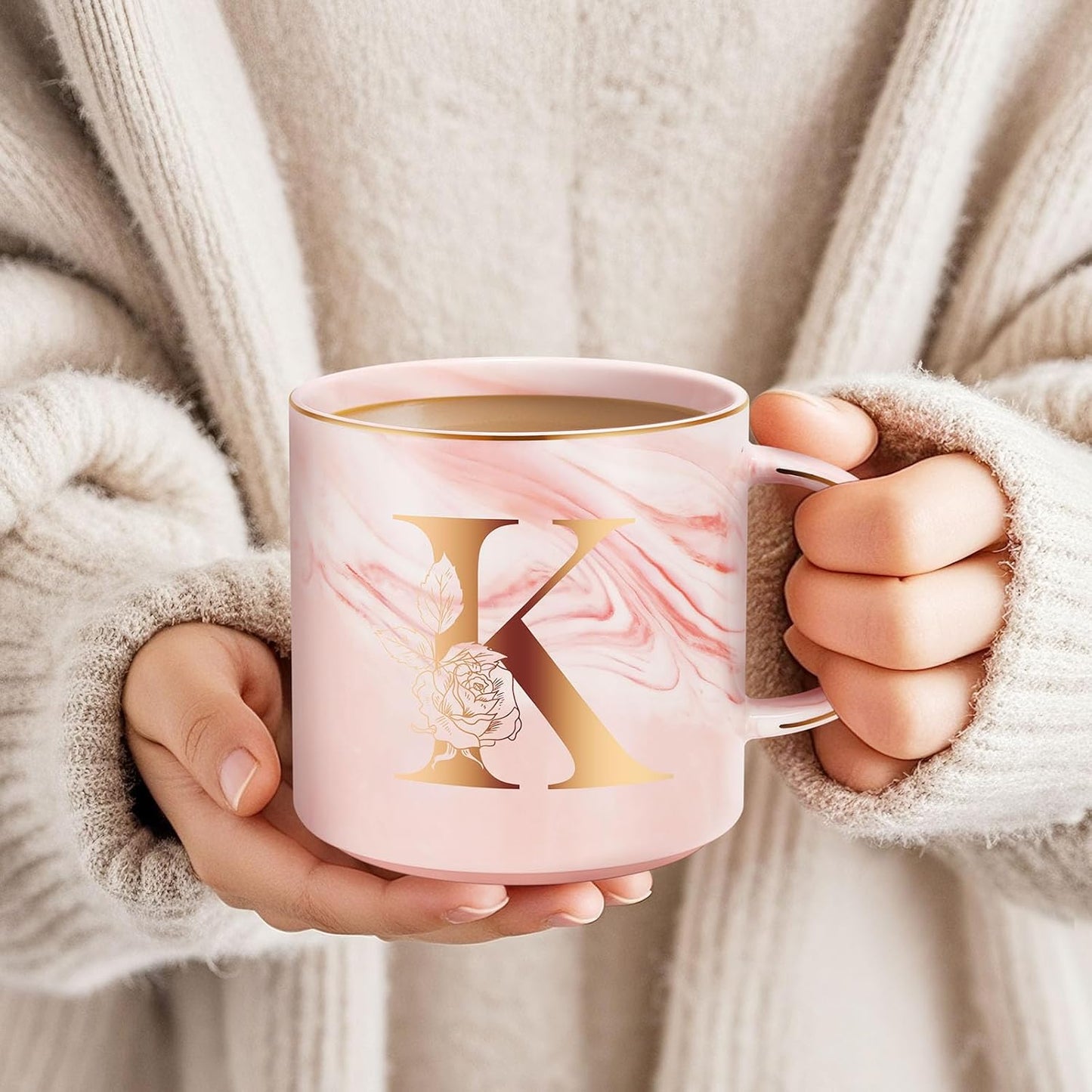 Personalized Gifts for Women Coffee Mug, Initial Customized Gift Monogrammed A-Z Coffee Mug 12 OZ, Christmas Anniversary Birthday Gifts for Women Mom Grandma Friend Sister Wife(K)