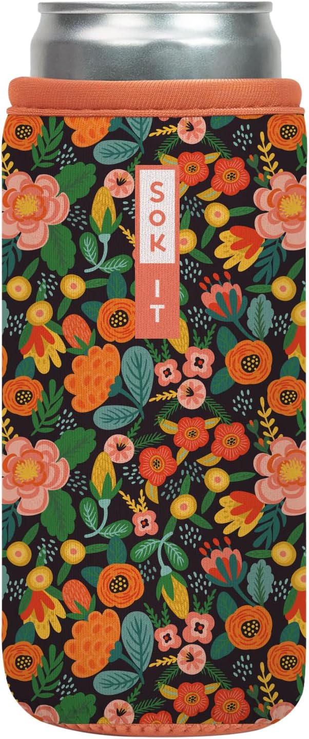 Sok It CanSok Sleeve for Beer & Soda Insulated Neoprene Cover (Floral Affair, 12oz Slim Can Sleeve)
