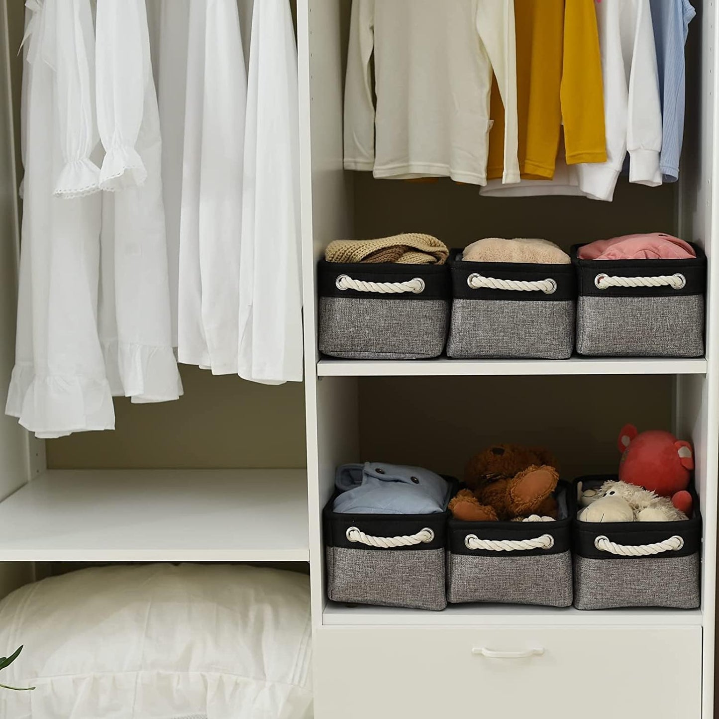 TheWarmHome Storage Basket for Organizing - 12x8x5.2 inch 1 Pack Fabric Storage Cubes, Baskets for Gifts Empty for Closet Organizer Dog Gift Cloth Toy (Grey & Black)