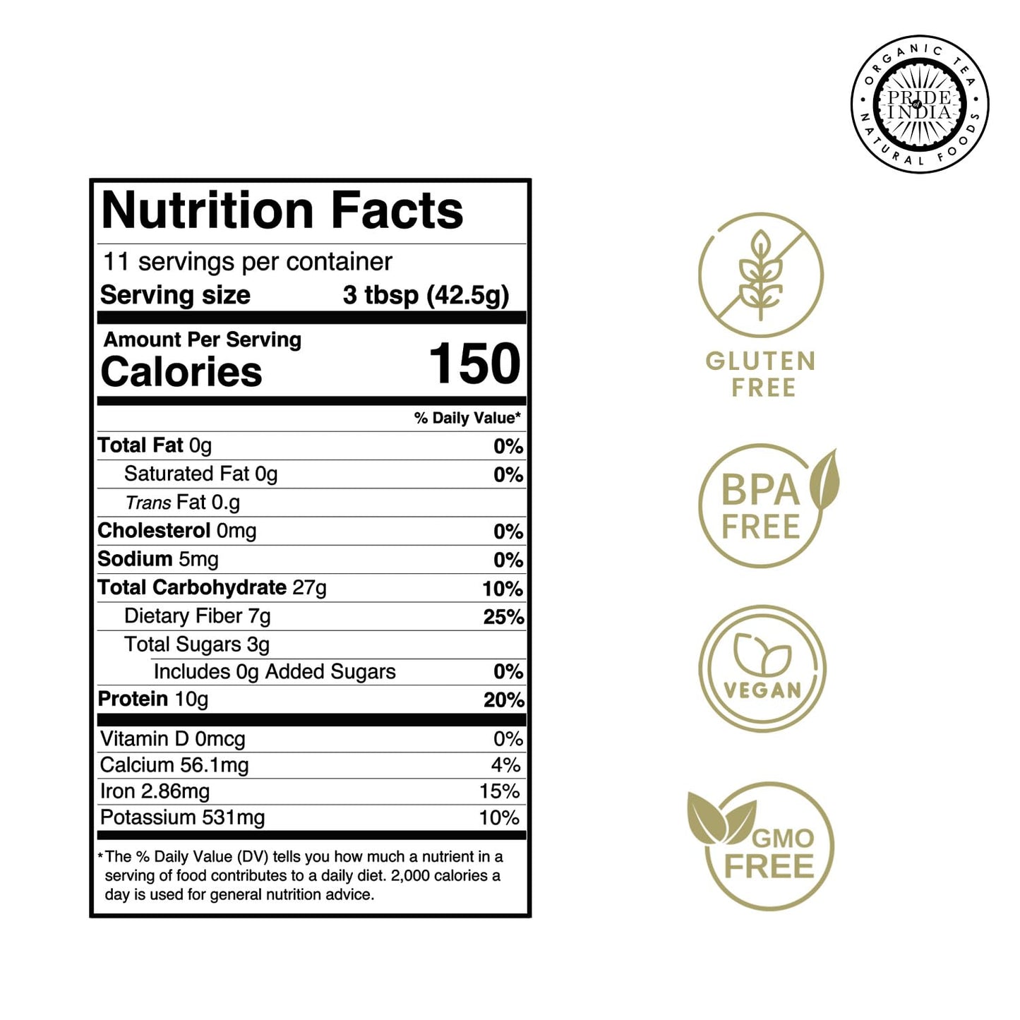 Pride of India- Mung Bean Flour 1 lbs (454 gm) Nutty Slightly Sweet Earthy Taste Freshly Milled in Small Batches | Used for Cooking Baking Binding Agent | Vegan, Gluten-Free