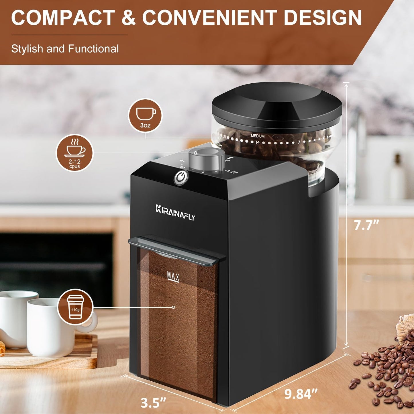 Electric Burr Coffee Grinder,Adjustable coffee grinder with 28 Precise Grind Setting for French Press, Drip Coffee and Espresso,12 Cups, (Black+ Light Gray)