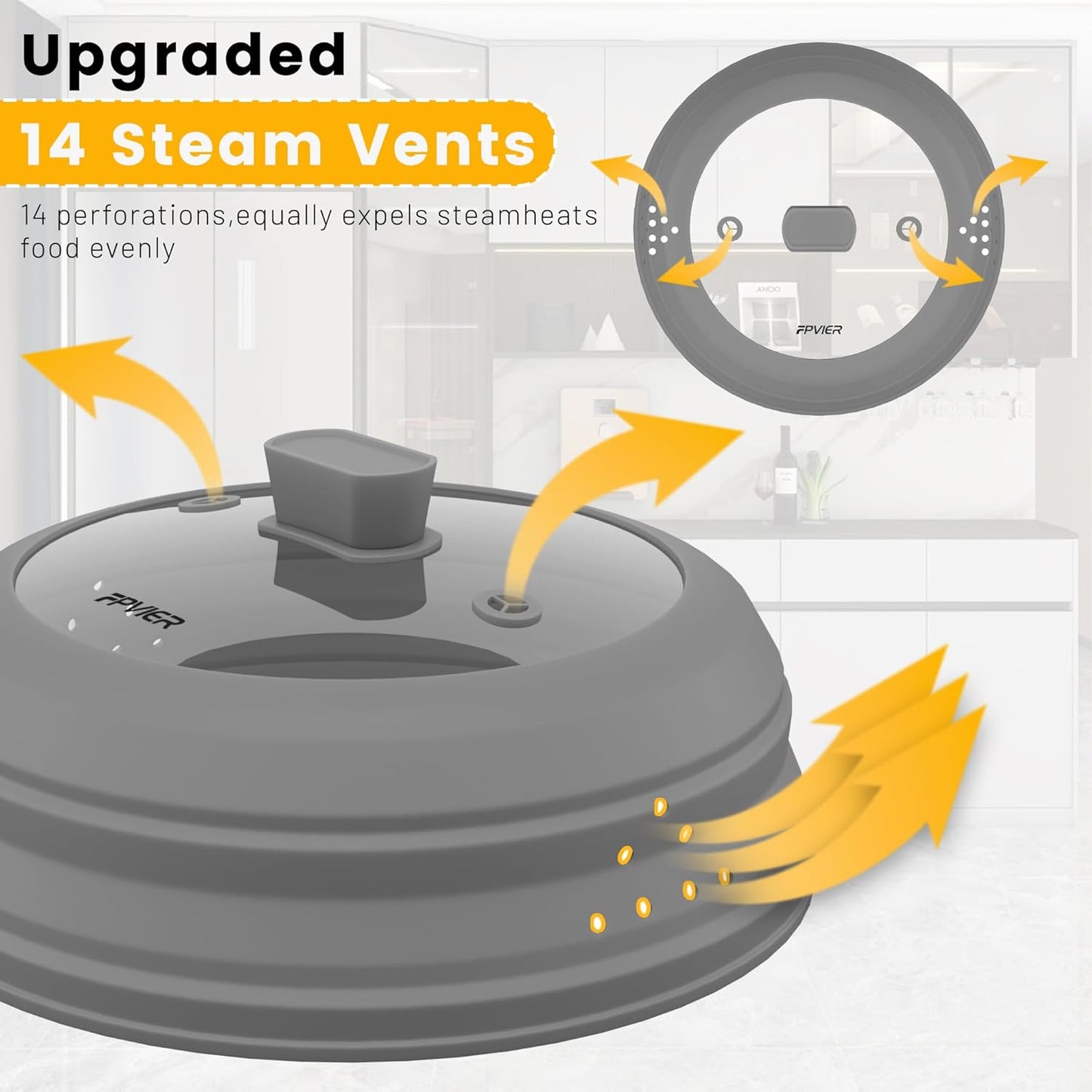 Microwave Splatter Cover, Vented Silicone and Glass Cover Splatter Guard Lid, Food Collapsible Plate Cover Lid with Easy Grip Handle. (Gray, 11.8 inch)