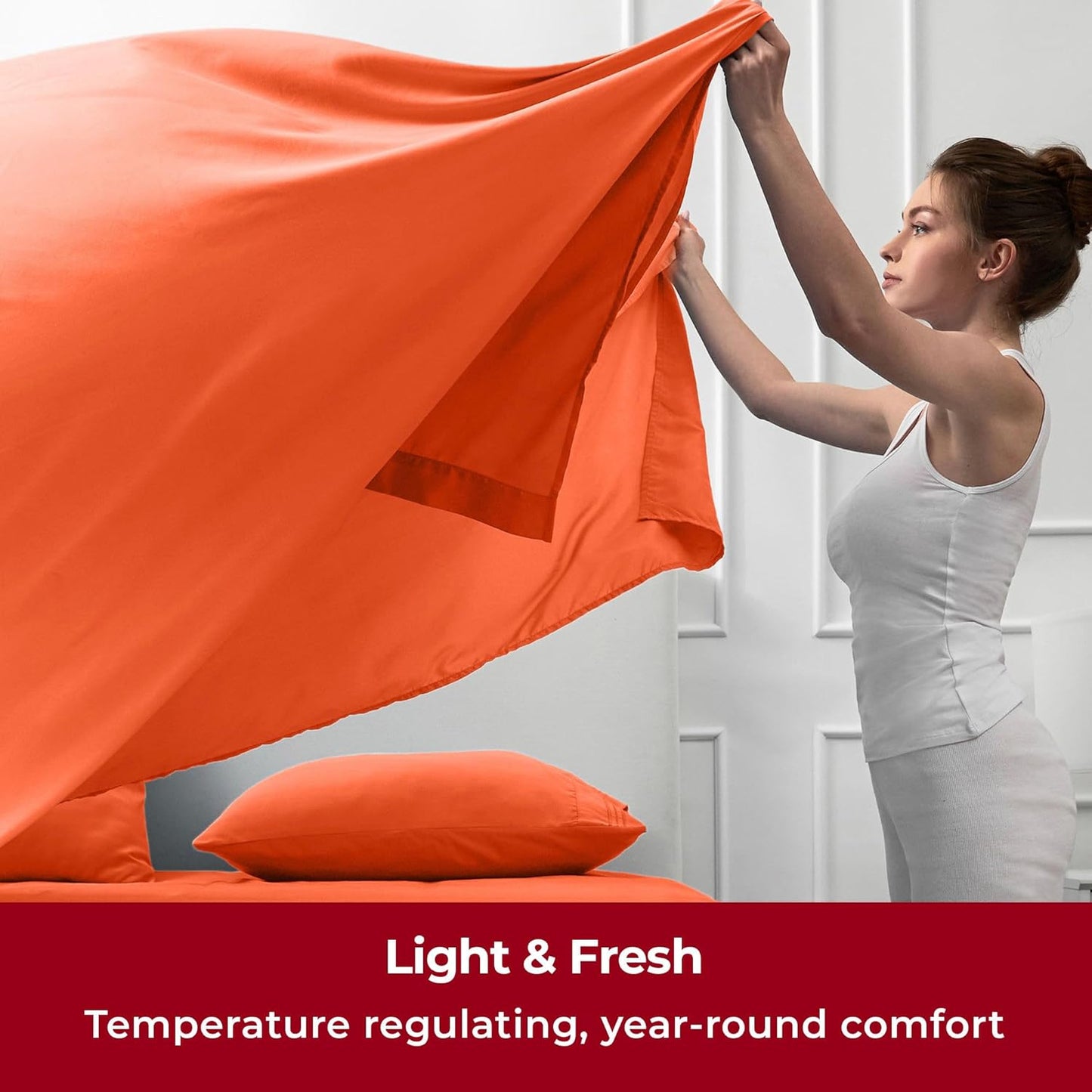 Mellanni Split King Sheets Set - 5 PC Iconic Collection Bedding - Hotel Luxury, Extra Soft, Cooling Bed Sheets - Wrinkle, Fade, Stain Resistant (Split King, Poppy Orange)