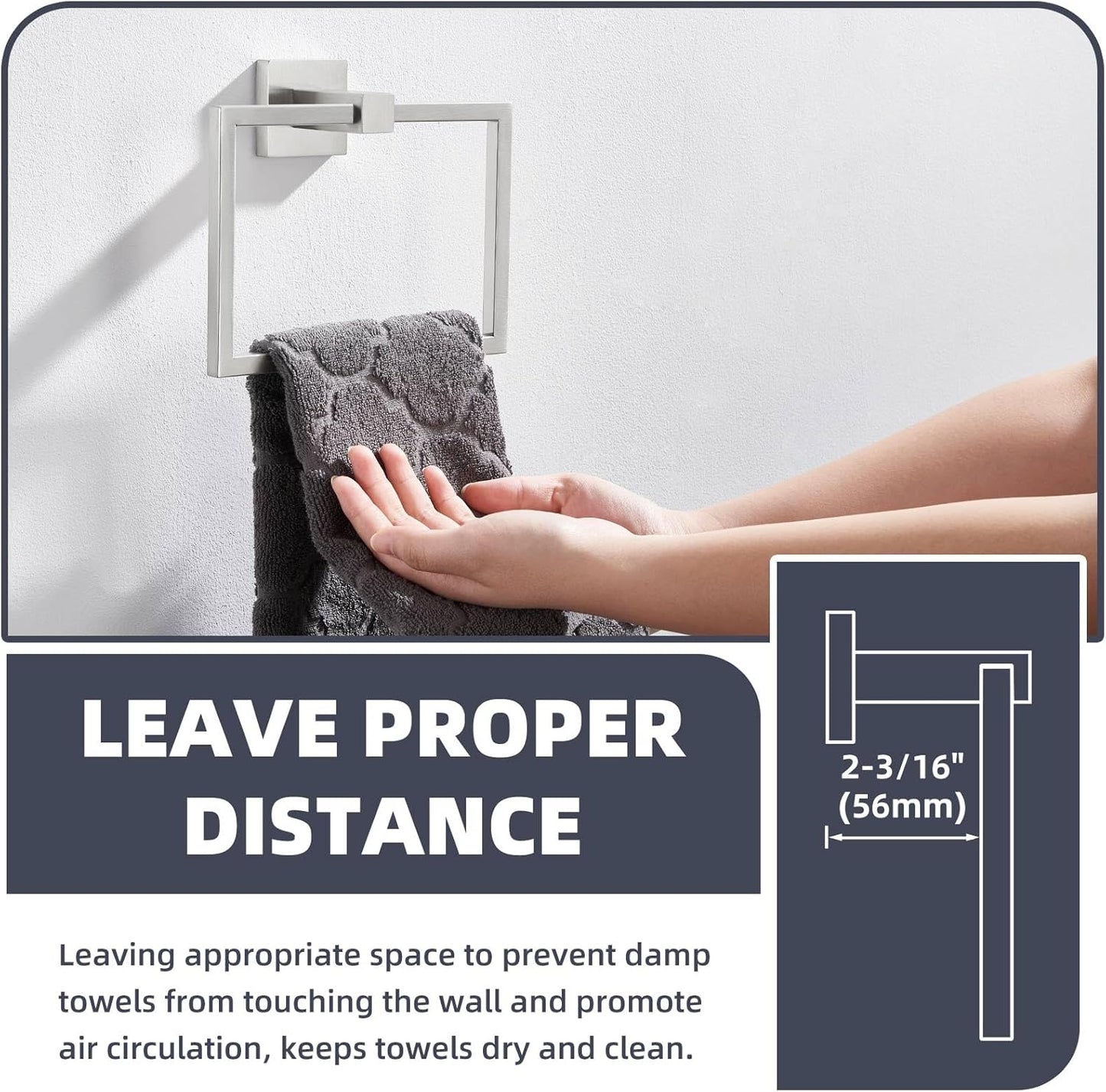 Suyar Brushed Nickel Towel Ring, SUS 304 Stainless Steel Modern Bathroom Hand Towel Holder for Wall