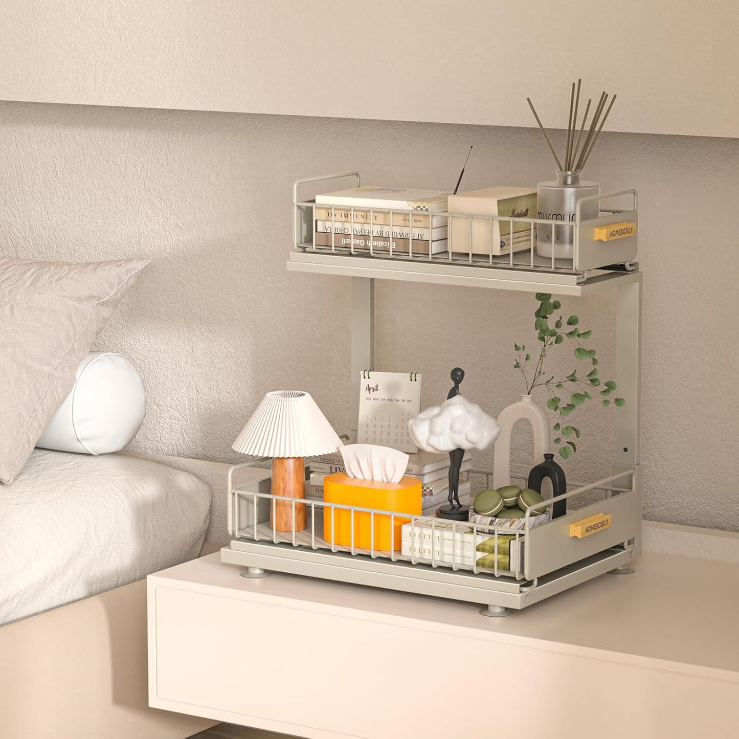 Under Sink Organizer, Pull Out Kitchen Cabinet Organizer 2 Tier Slide Out Under Sink Organizers and Storage, Sink Shelf Cabinet Storage Shelves for Kitchen Bathroom Pantry, Grey