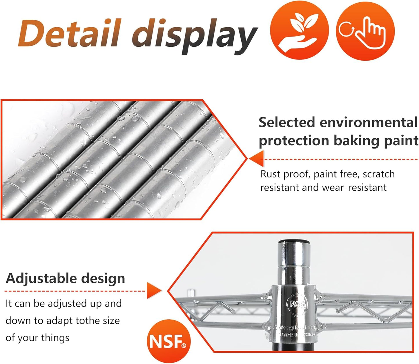 FDW Adjustable Storage Rack Wire Shelf with Wheels - 5 Tier Metal Shelves for Small Spaces - Easy Assembly, Chrome