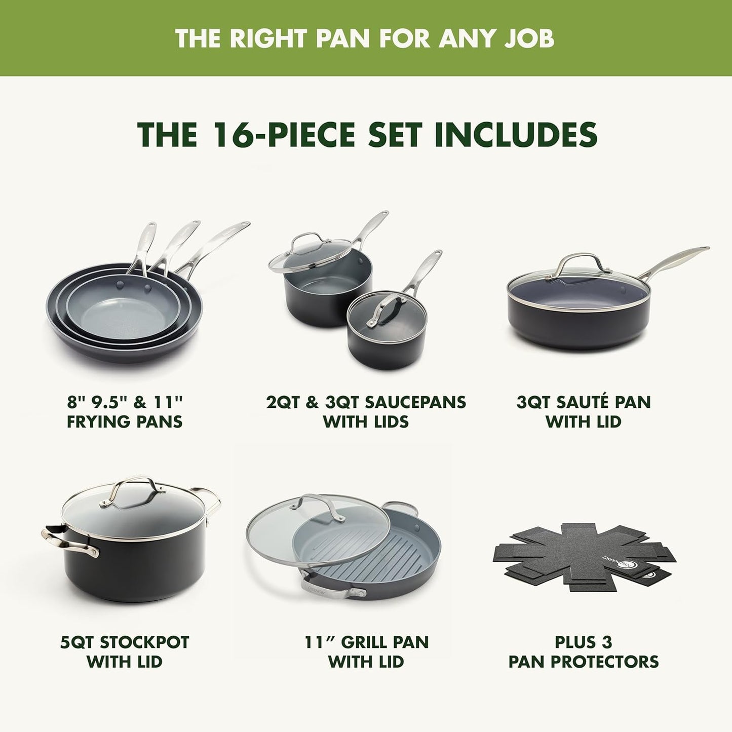 GreenPan 16 Piece Valencia Pro Ceramic Nonstick Cookware Set, PFAS-Free, Induction Ready, Hard Anodized Pots & Pans with Lids, Compatible on All Cooktops, Dishwasher & Oven Safe, Gray