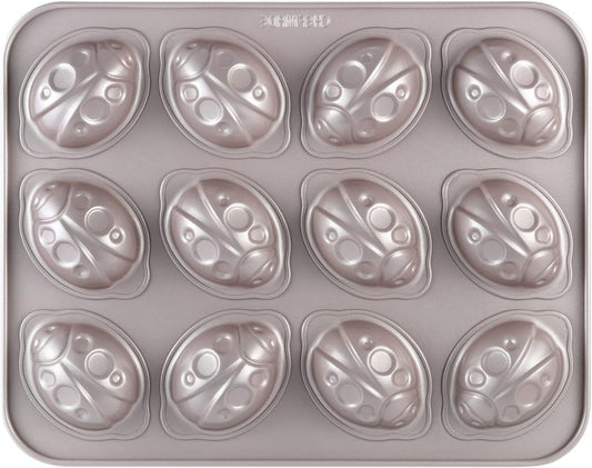 CHEFMADE Beetle Cake Pan, 12-Cavity Non-Stick Animal Muffin Bakeware for Oven Baking (Champagne Gold)