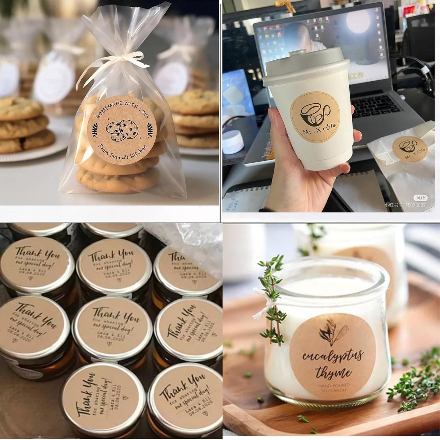 Custom Stickers Kraft Paper Labels Personalized Withe Text, Business Logo Customized Food Jars Labels Bakery Label Sticker Package Favor Canning Circle 100pcs (Style 8)