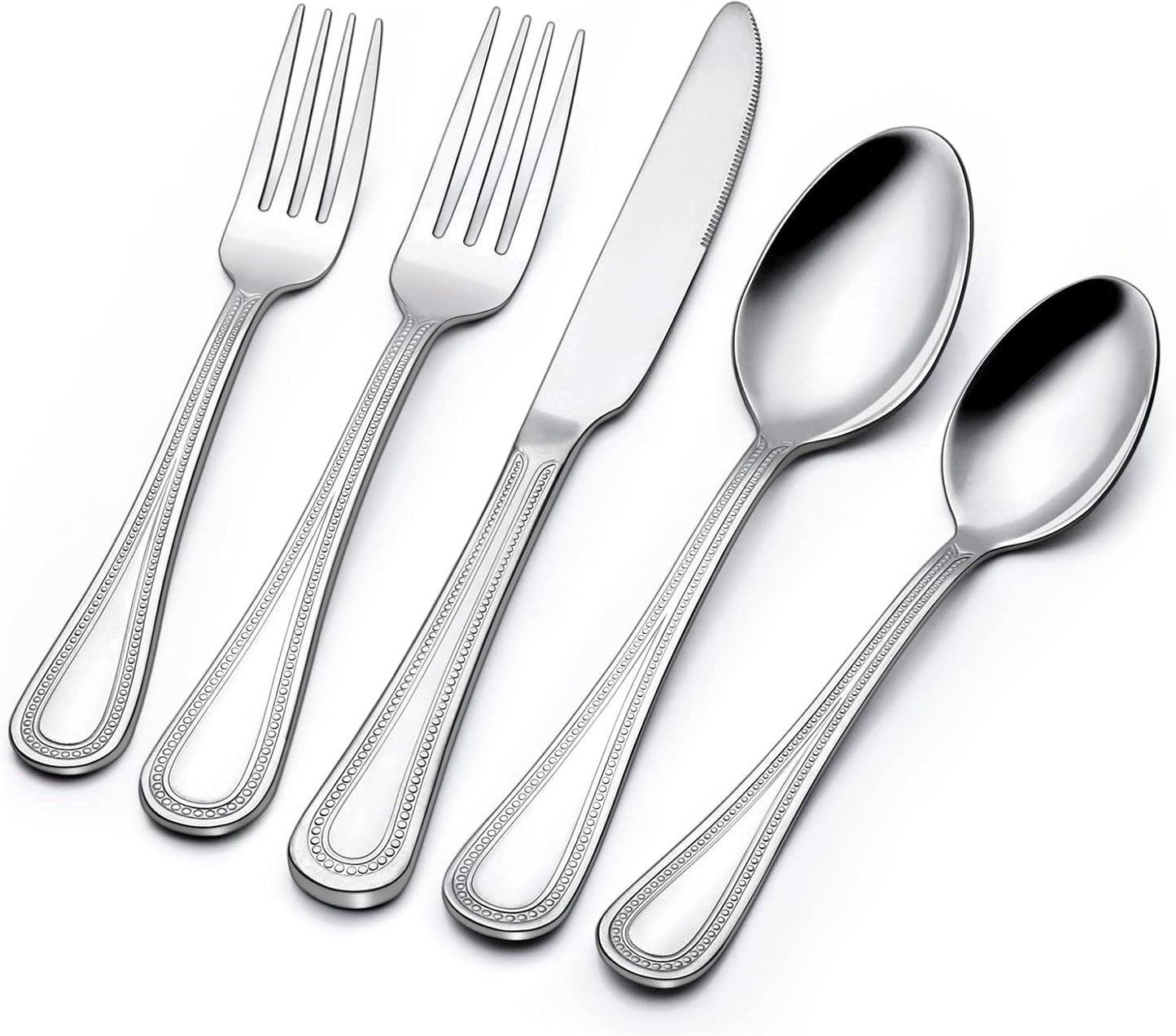 40 Piece Silverware Set for 8, Terlulu Stainless Steel Flatware Set, Mirror Polished Cutlery Set Utensil Set, Tableware Include Forks Spoons Knives for Home Restaurant, Beaded Handle, Dishwasher Safe