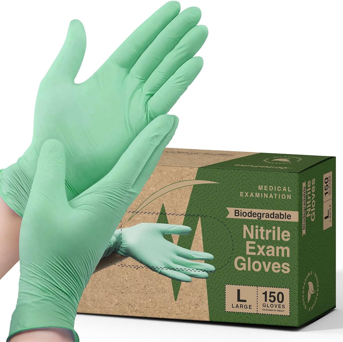 FifthPulse Biodegradable Disposable Nitrile Gloves, 150 Count, Green Food Safe Cooking Gloves - Powder and Latex Free Gloves