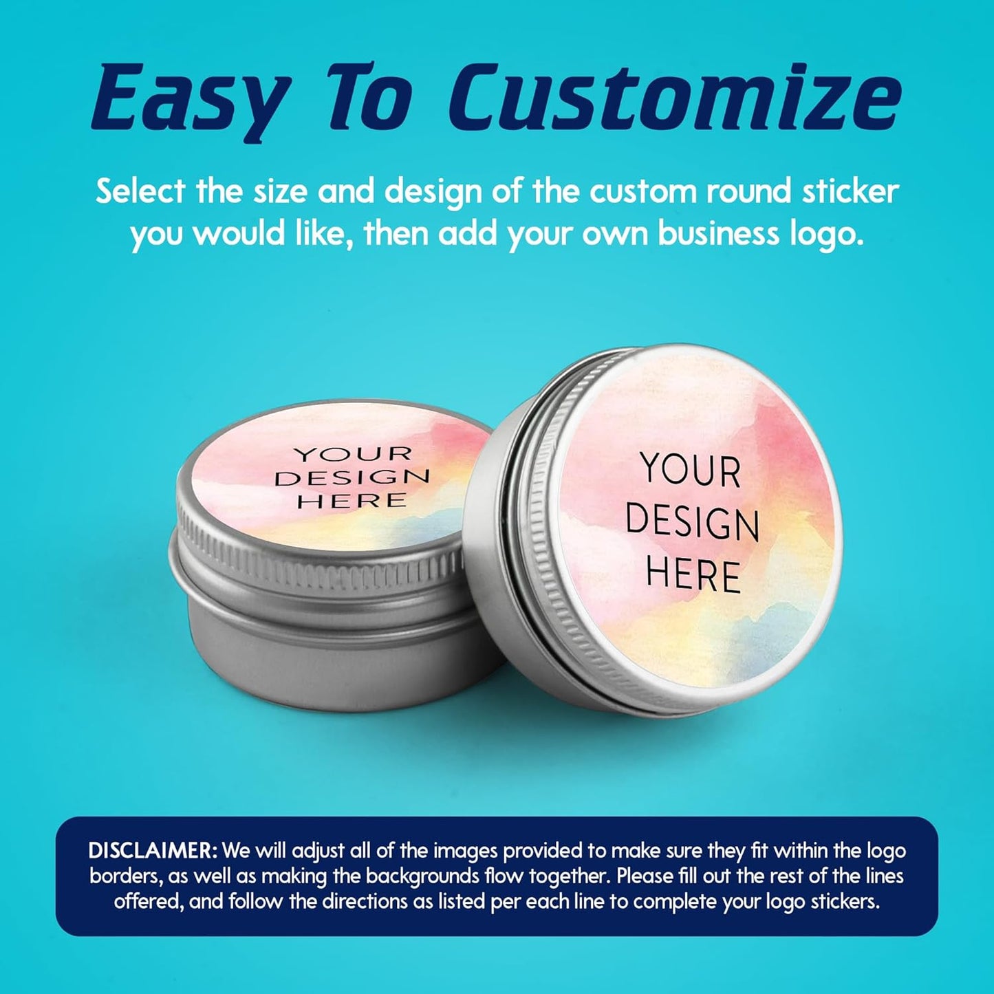 100 Custom Vinyl Stickers - Upload Your own Image, Text, Design, Logo - Personalized Logo Labels for Handmade, Packaging, Bottle, Jars, Candle, Brand Stickers (Watercolor, 3x3)