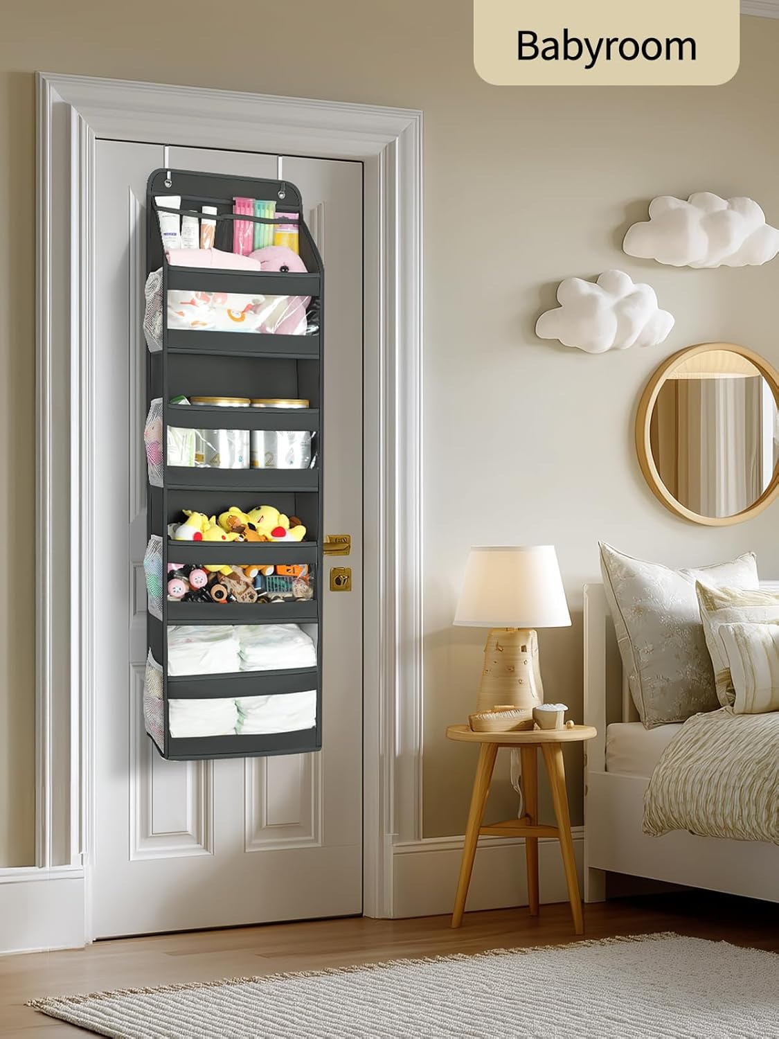 Yecaye 5 Tier 1Pc Over the Door Organizer, Swing-proof Door Organizer Hanging with Clear PVC Windows, Behind the Door Storage for Bedroom Nursery Closet Laundry Pantry Bathroom, Black