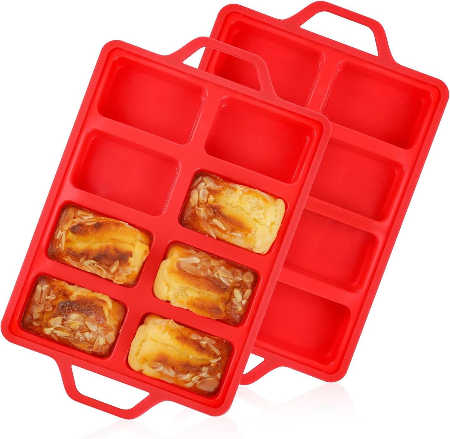 2 Pcs Mini Loaf Pans Silicone, Nonstick Small Bread Pans for Baking, Tiny Meatloaf Pan with Metal Reinforced Frame 8 Cavity (Red)