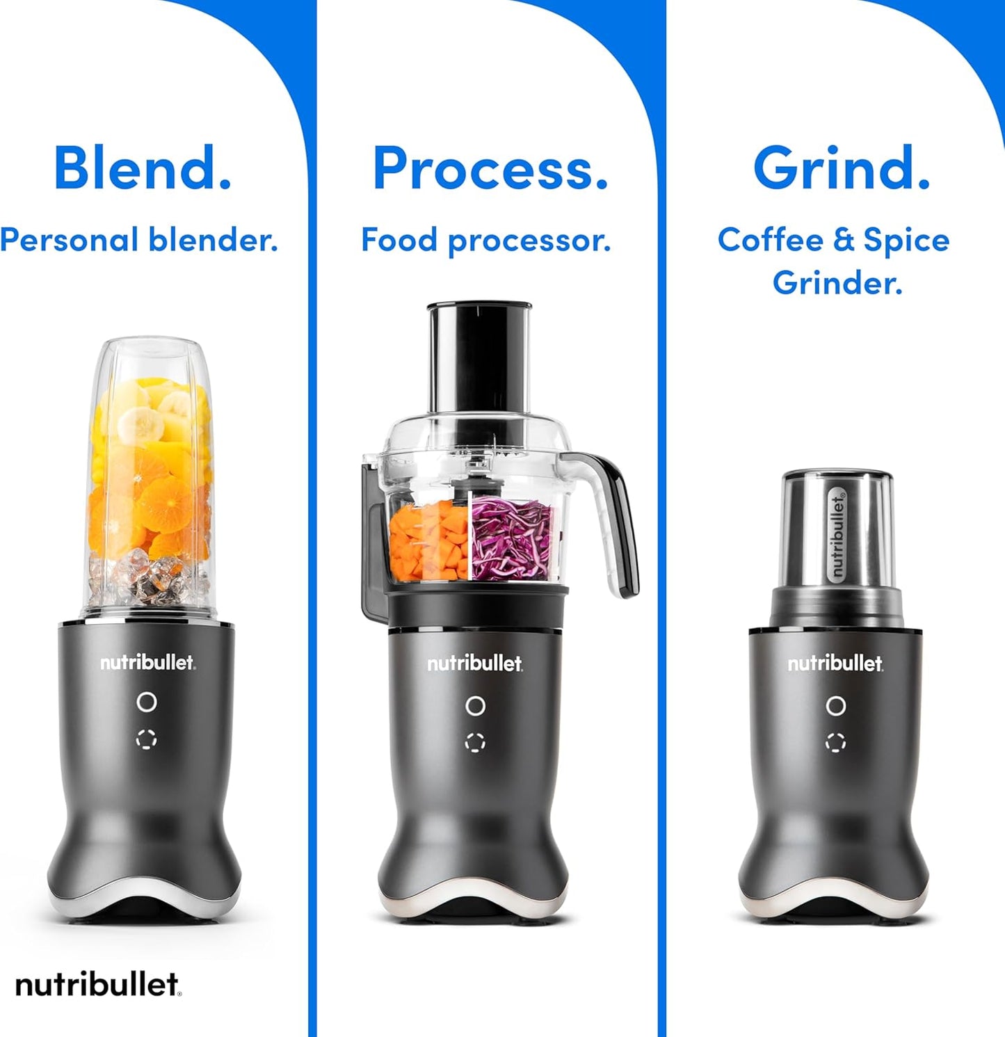 nutribullet® Ultra Plus+ 3-1 Compact Kitchen System, 1200W Kitchen System with Blender, Food Processor, and Coffee and Spice Grinder, 32oz and 24oz Blending Cups, 2-Cup Food Processor, Gunmetal Gray
