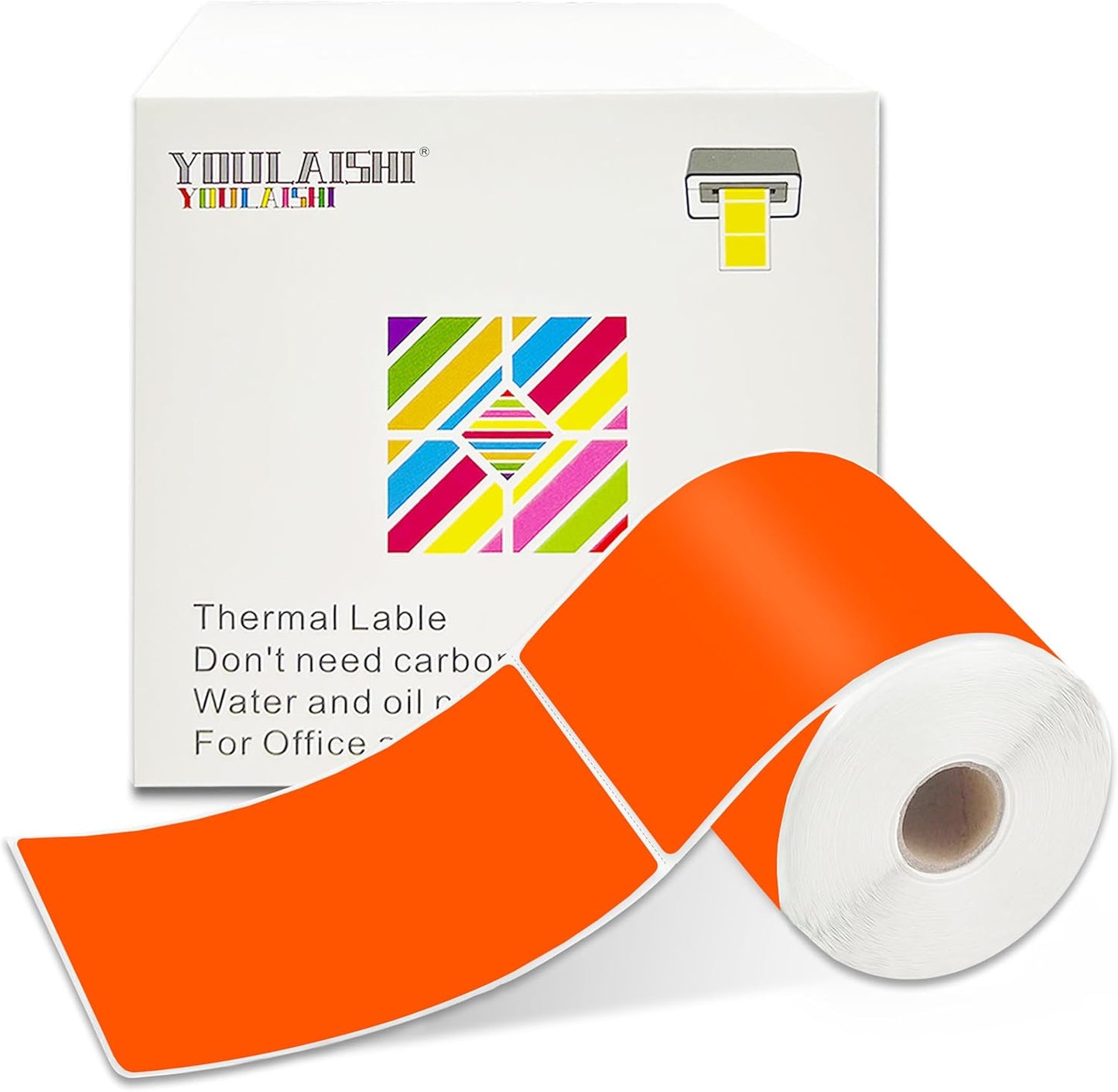 3 X 5 Inch Printable Waterproof Rectangle Color Coding Labels, 300 Per Roll Adhesive Color Coding Stickers for Bar-Codes, Address, Small Business Labeling, Fluorescent Orange