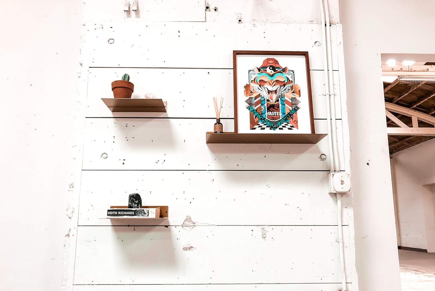 DIY CARTEL Made in USA 12 Inch Linear Floating Shelf - USA Manufactured Steel - Industrial Heavy Duty Metal Wall Mounted Modern Farmhouse Designed Shelf Ledge (12-in X 8-in Powder Coated Gold)