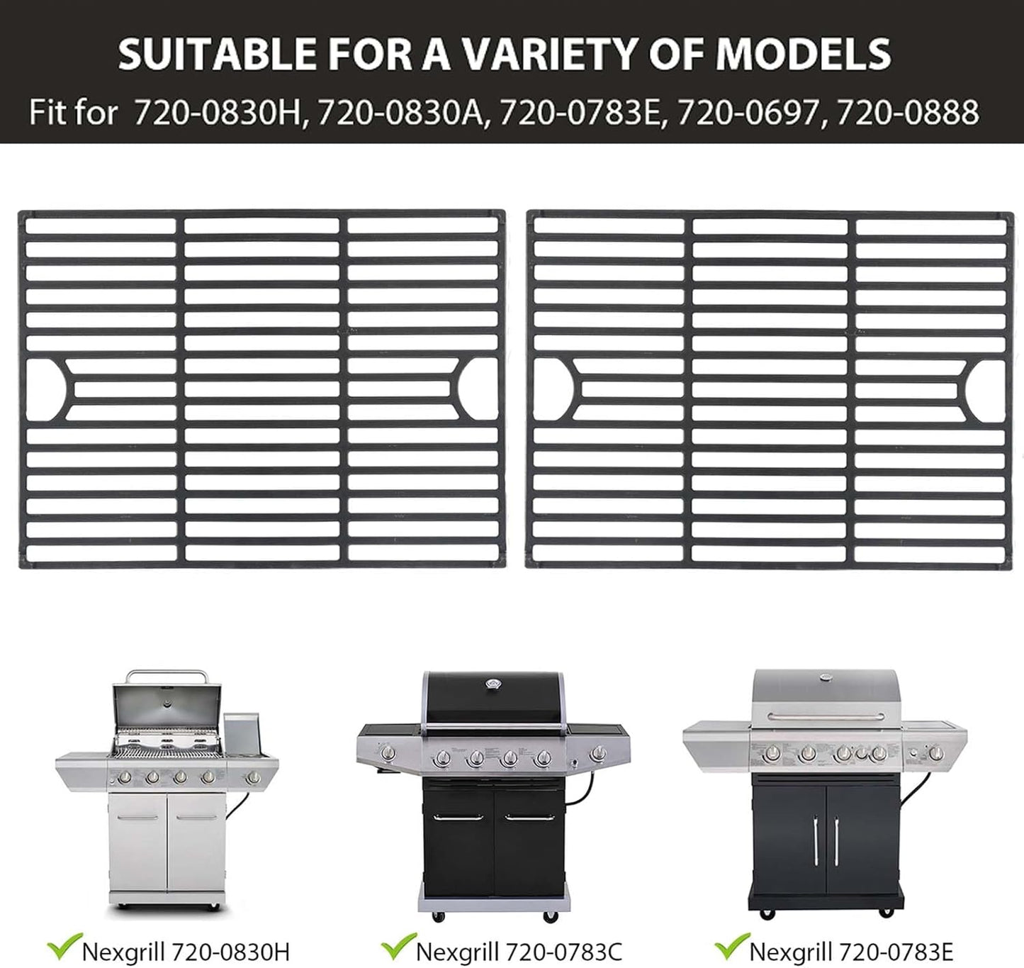 Grill Grates for Nexgrill 4 Burner 720-0830H 720-0830D 720-0670A 720-0783C 720-0783E 720-0958A, 17" Cast Iron Replacement Parts for 5 Burner 720-0888N Charbroil 463241113 463446015, Kenmore Gas Grill