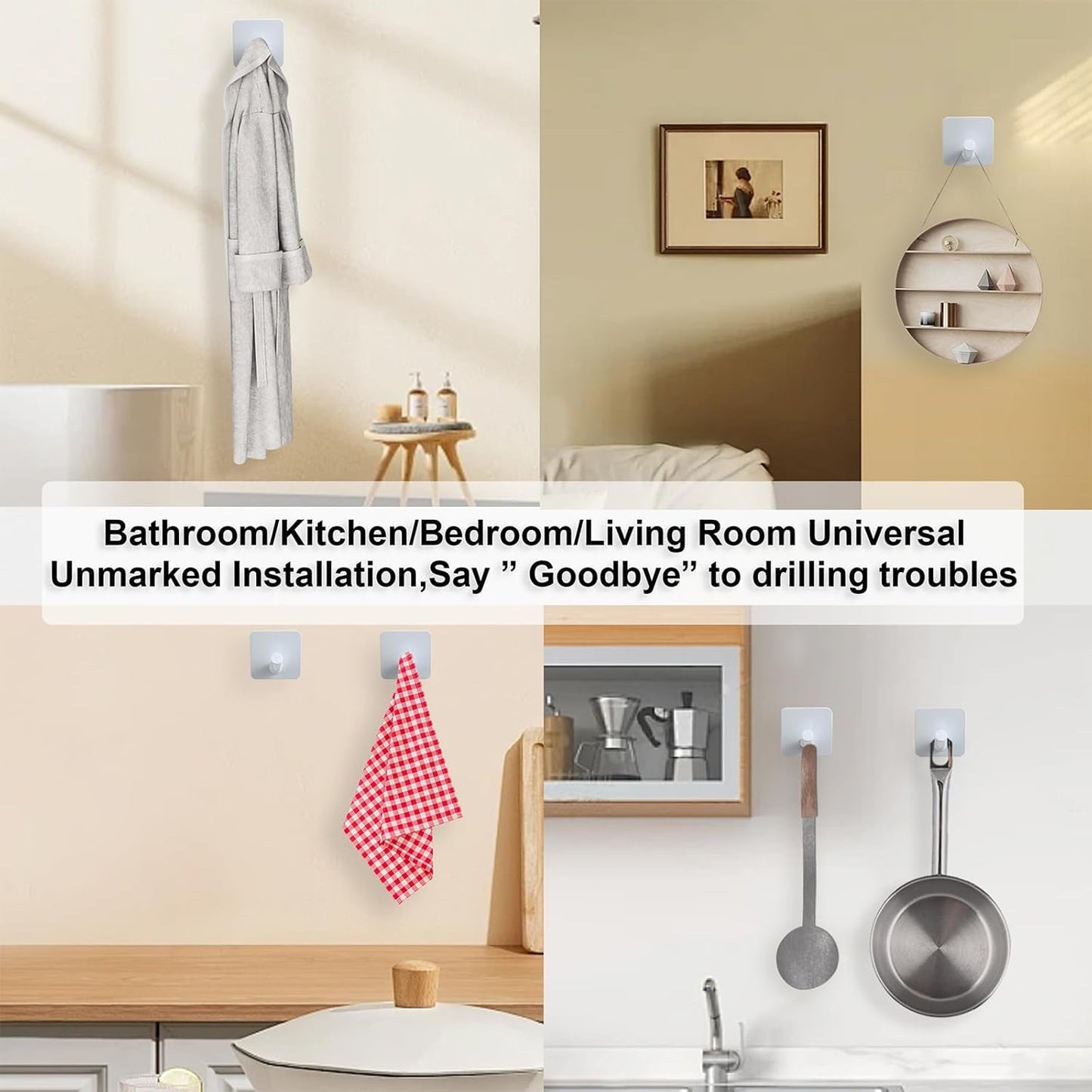 Aluminum Wall Hooks, No Drill Damage-Free Adhesive Hook, Product for Hanging Heavy Duty for Bathroom Kitchen Home (Slanting Square White Hook, 4)