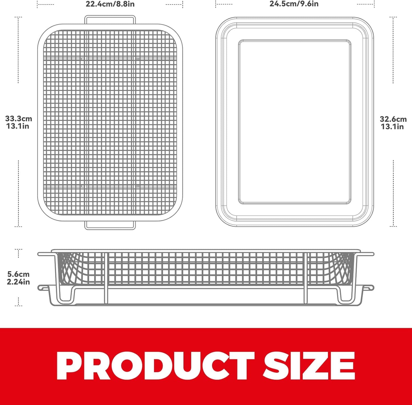 Air Fryer Basket for Oven, Air Fryer Basket and Stainless Steel Baking Tray Pant Oven Air Fryer Pan Rack for Cooking Baking Dishwasher and Broiling (13.1" * 8.8" & 12.8" * 9.6")