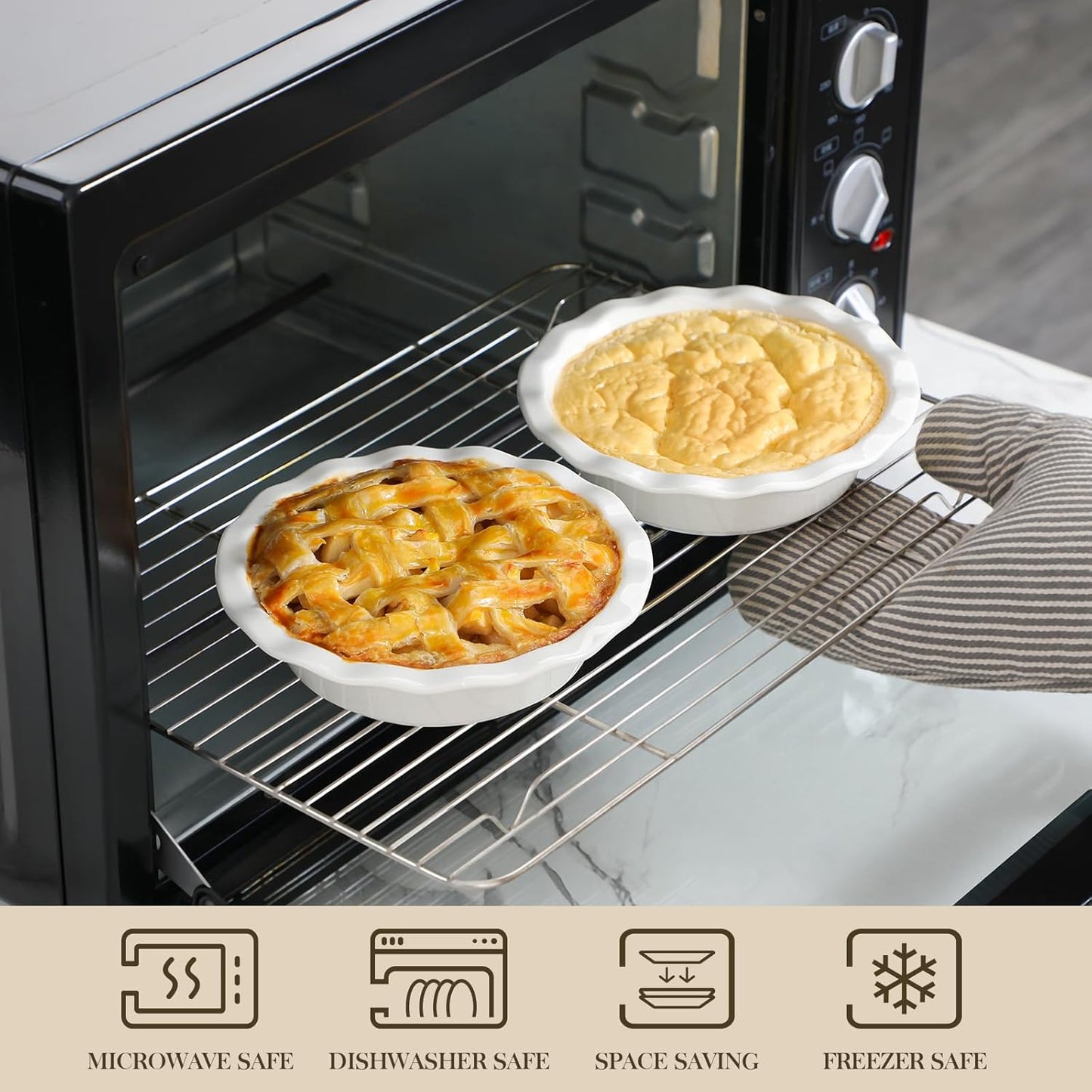 MALACASA Ceramic Mini Pie Pans Set of 6, 6 Inch Pie Plates for Baking with Ruffled Edge, Small Quiche Baking Dish Pans Tart Pans, Individual Pot Pie Plates, Microwave & Oven Safe, White