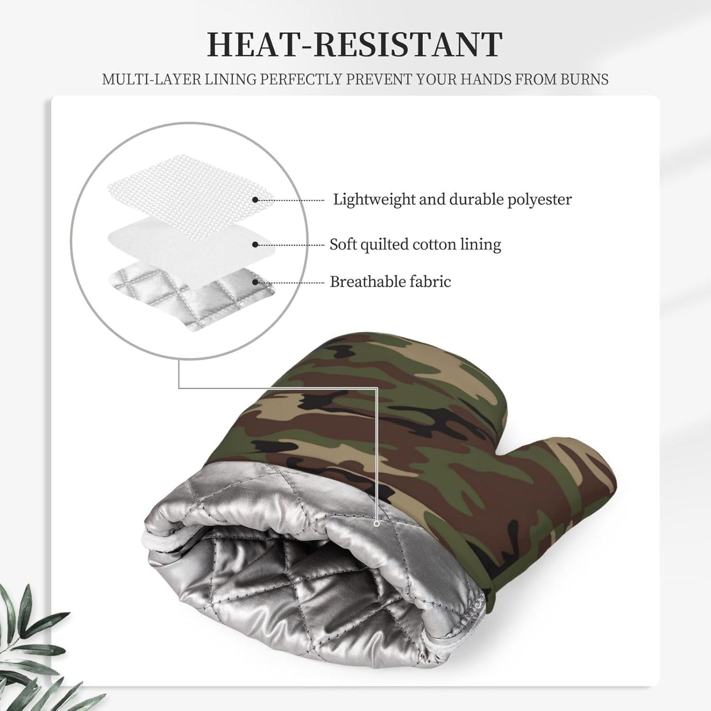 Camouflage Oven Mitts and Pot Holders Set of 4 Silicone Camo Kitchen Mitten Gloves and Non-Slip Potholders Set Heat Resistant Oven Gloves Hot Holders for Kitchen