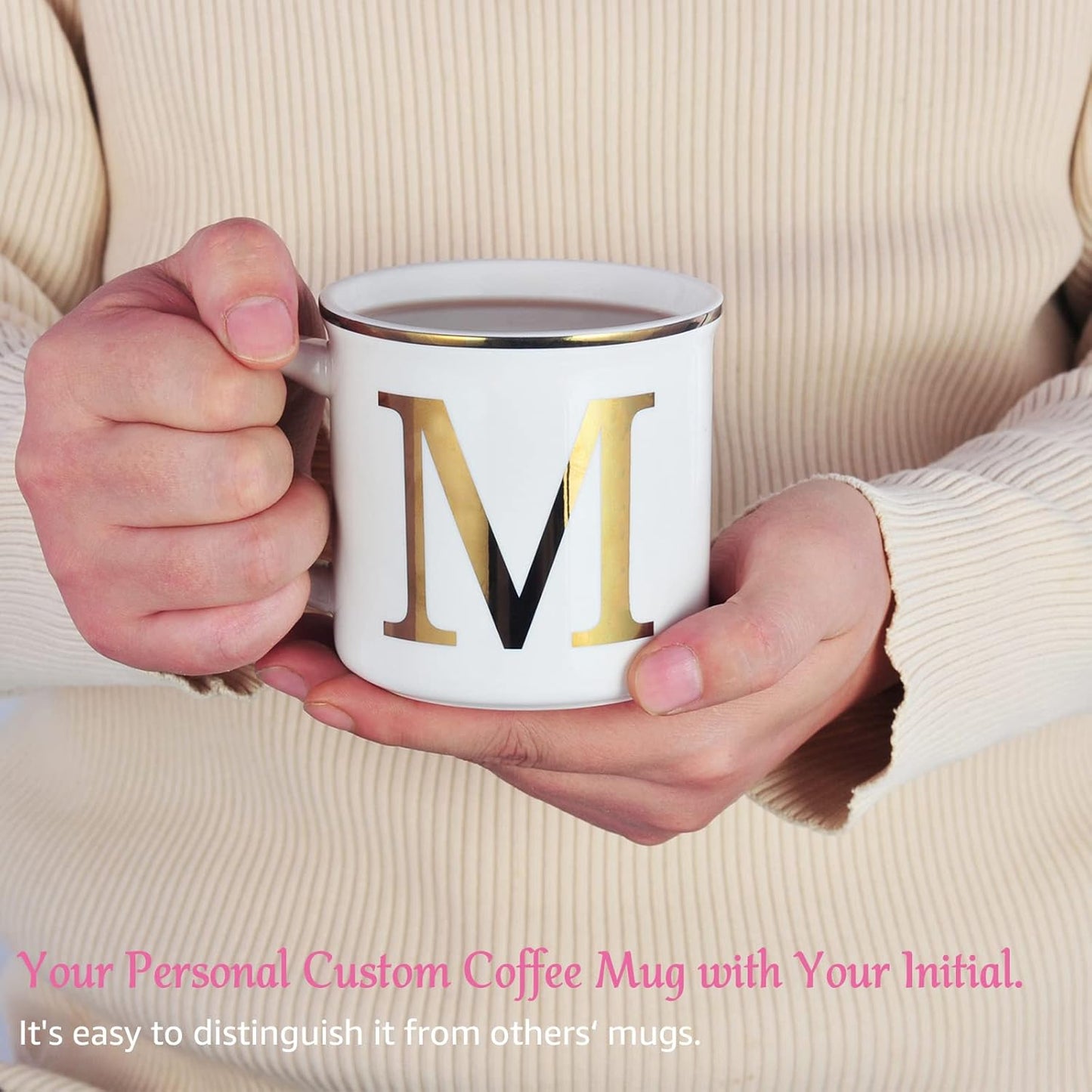 Miicol Ceramic Coffee Mug 16 oz, Monogram Coffee Cup, Golden Initial Tea Mug, Personalized Tea Cup, Unique Gift, Large Mug for Home, Office, Letter M