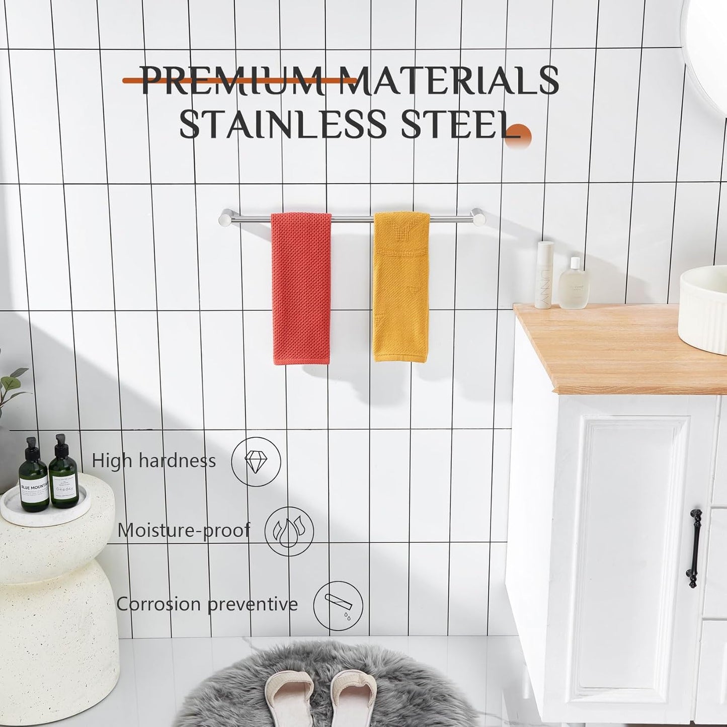 KOKOSIRI Bath Towel Bar for Bathroom 20 Inches Brushed Nickel Towel Rack for Lavatory Wall Mounted Bathroom Accessories Stainless Steel, B4007BR-L20