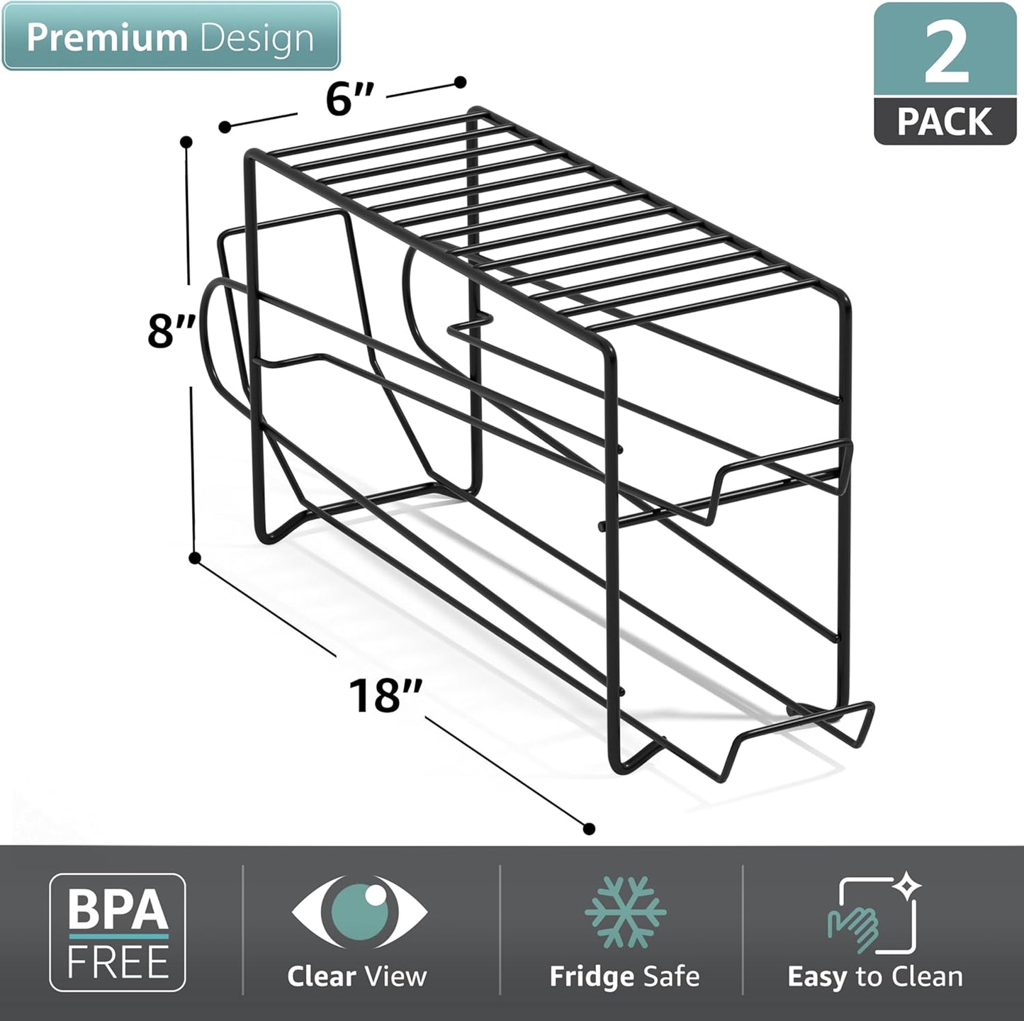 Sorbus 2-Pack Soda Can Dispenser Rack – Beverage Organizer for Refrigerator, Holds 12 Standard 12oz Cans (Black)