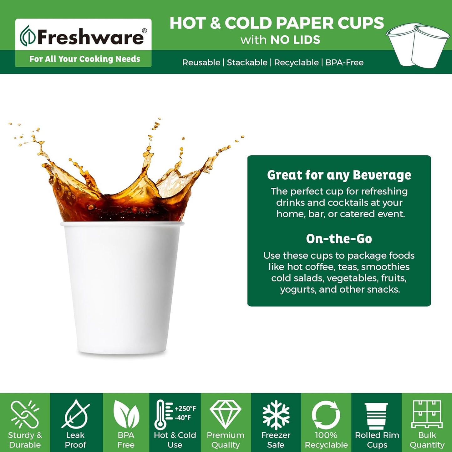 Freshware Coffee Cups 4 oz [100 Pack] Disposable Paper Cups for Mouthwash Cups, Hot Paper Coffee Cup, Ideal for Bathroom Cup