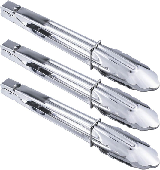 Stainless Steel Serving Tongs Metal Cooking Tongs (9-Inch 3 Pieces)