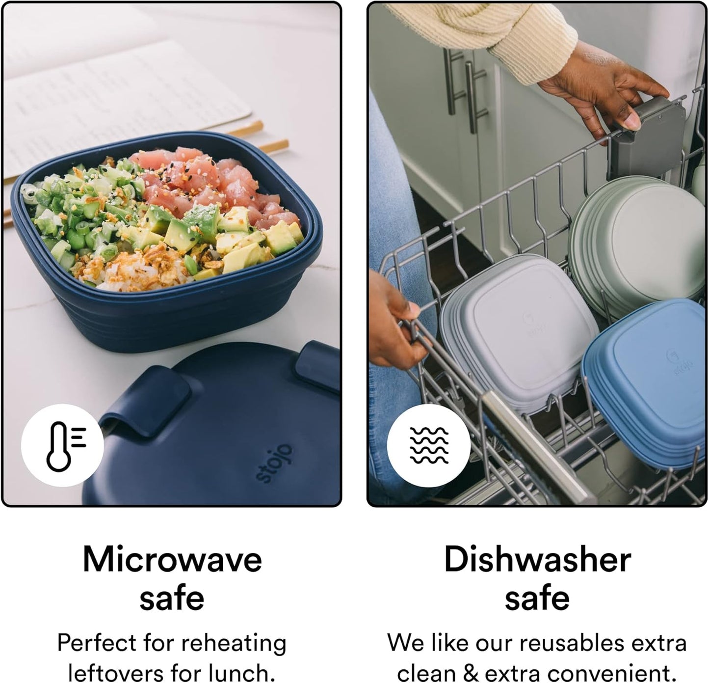 STOJO Collapsible Sandwich Box – 24oz, Reusable Food Storage Container, Silicone Bowl for Hot/Cold Food – Meal Prep, Lunch, Camping, Hiking – Dishwasher Safe (Set of 1, Denim)