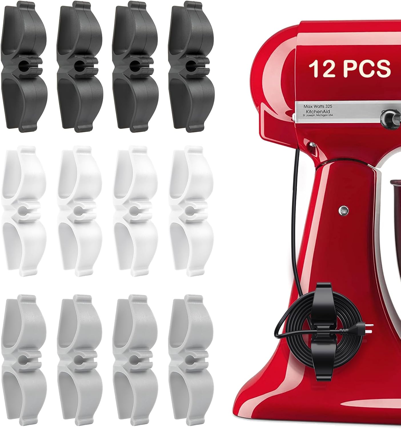 Cord Organizer for Appliances, 12 Pack Upgraded Kitchen Appliance Cord Organizer Stick On Appliance Wire Organizer Wire Wrapper for Kitchen Appliances Mixers, Coffee Maker, Pressure Cooker