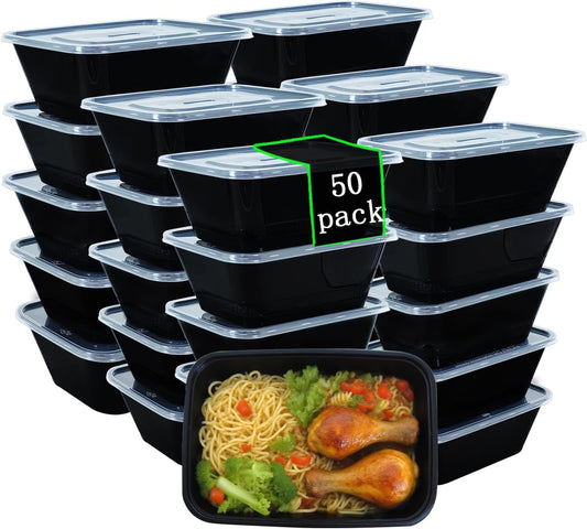 50 Packs 24 oz Disposable Meal Prep Containers with Lids,To Go Take Out Plastic Food Storage, Disposable Takeaway Boxes,Freezer, Dishwasher Safe Prep Containers,