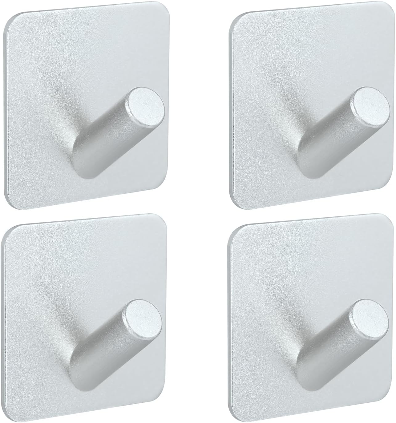 Aluminum Wall Hooks, No Drill Damage-Free Adhesive Hook, Product for Hanging Heavy Duty for Bathroom Kitchen Home (Slanting Square Sliver Hook, 4)