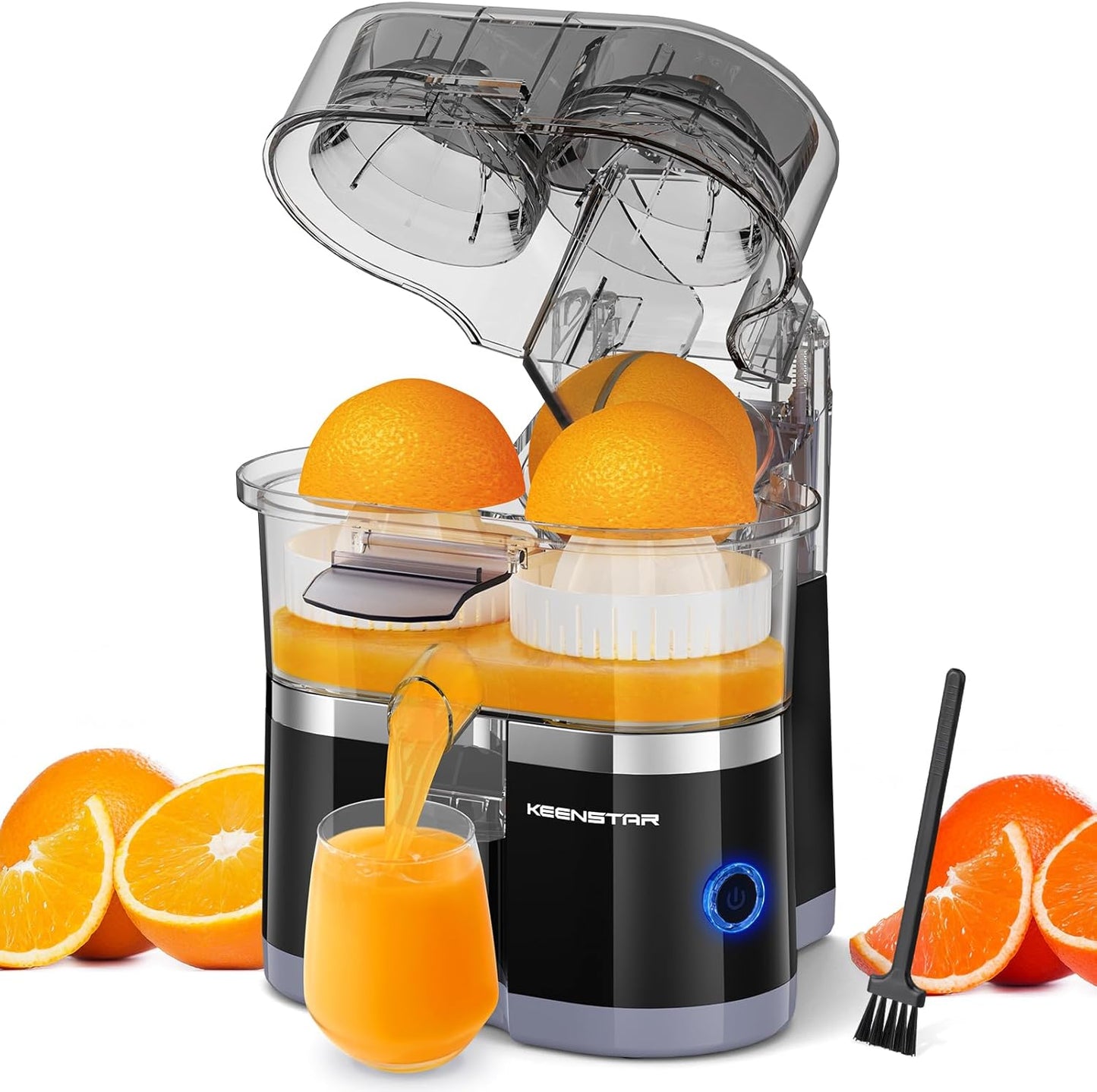 Electric Citrus Juicer, Dual-Head Orange Juicer Squeezer with Power Cord, Portable Juicer with Cleaning Brush for Lemon, Grapefruit, High Juice Yield, One Touch Operation, Easy to Clean