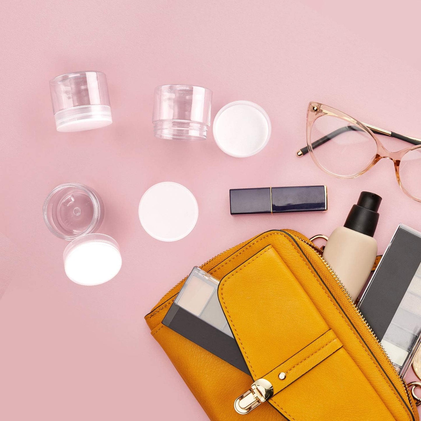 SATINIOR 6 Pack 2 oz Plastic Jars Containers with Lids Wide-mouth Refillable Leakproof Reusable Round Empty Jars for Travel Cosmetic Dry Food Spice Candy Cookie Home Kitchen Organizing (Clear)