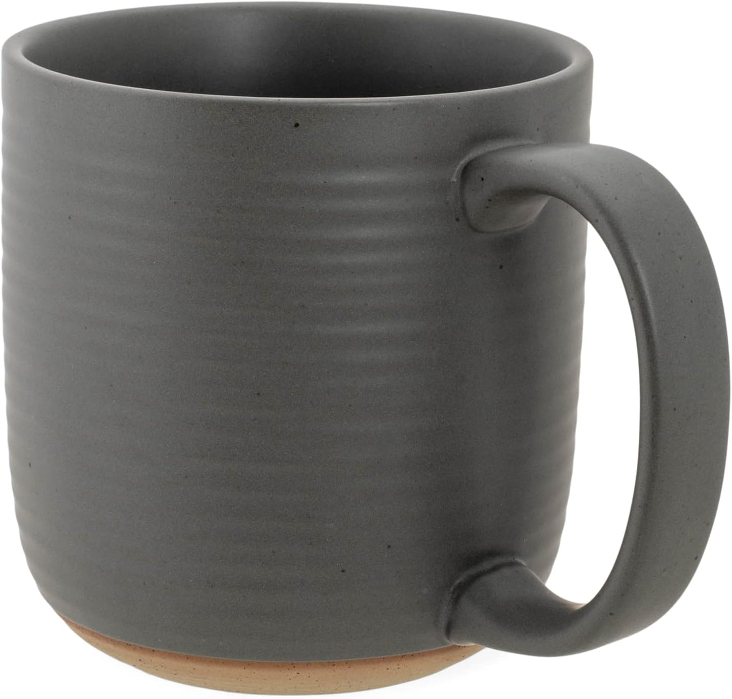 Elanze Designs Ribbed Ceramic Stoneware 16 ounce Raw Clay Bottom Coffee Mugs Set of 4, Grey