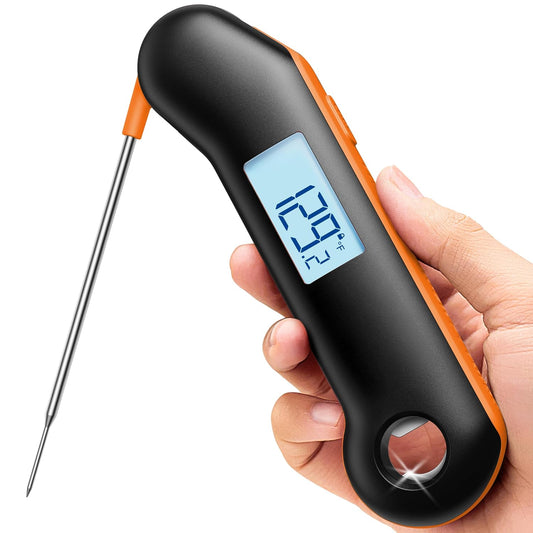 Professional Meat Thermometer, Instant Read in 0.5 Sec, NIST Certified Accuracy ±0.5°F, IP67 Waterproof, Ambidextrous Backlight, Auto-Rotating Display, for BBQ/Grill/Cooking, Black&Orange